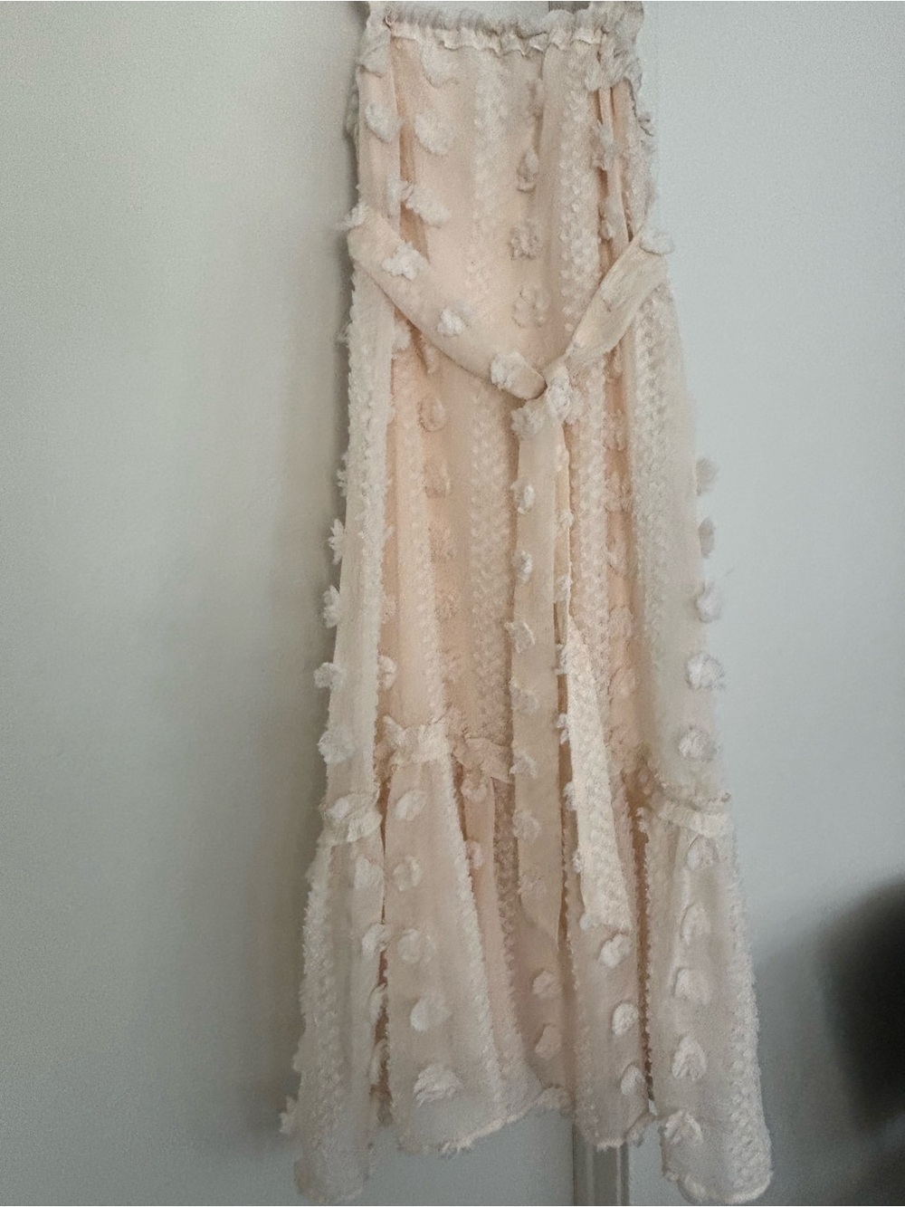 Women’s Cream Textured Pom-Pom Maxi Dress